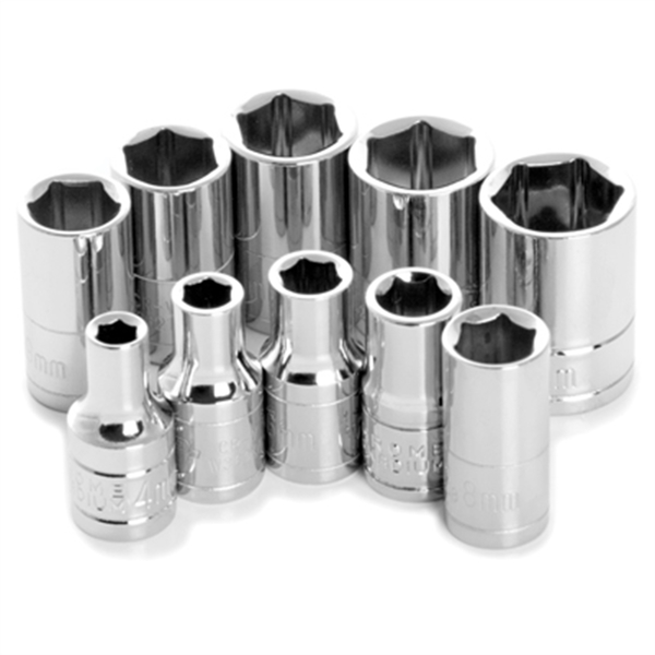 Performance Tool Chrome Socket Set, 1/4" Drive, 10 Piece, 4mm to 13mm, 6 Point, Shallow W36202